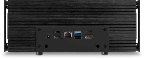 Rear: two HDMI ports, two Thunderbolt 4 ports (USB Type-C, also compatible with DisplayPort 1.4), 2.5Gb LAN port and two USB ports (one USB 3.2 and one USB 2.0). Please note the Wi-Fi and BT antennae are optional.